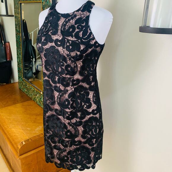 Eliza J Petite Size 4P Lace Sheath Dress Pink Black Racerback Formal Party - Picture 5 of 12